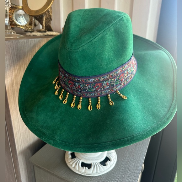 San Diego Hat Company Accessories - San Diego Hat Company Emerald Green Wide Brim Fedora with Beaded Trim